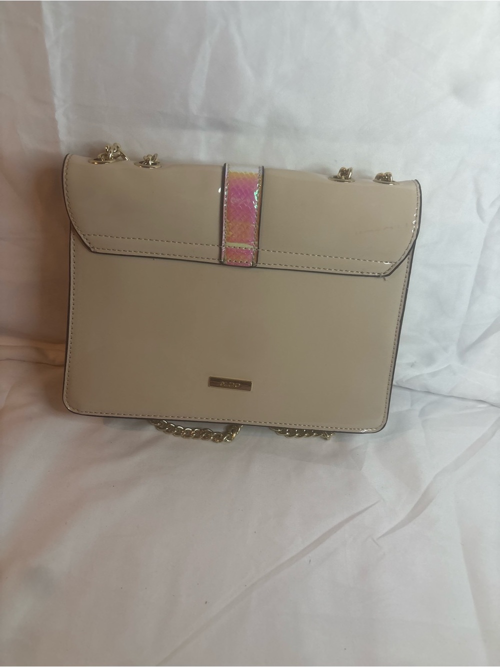 Beige Crossbody Bag with Iridescent Accent Strap